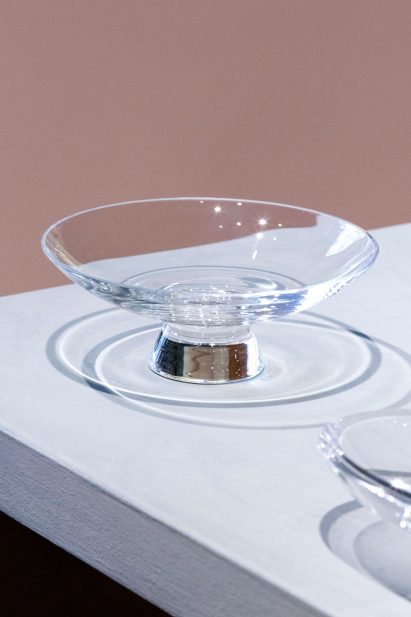 Nude glassware collections by Space Copenhagen, Sebastian Herkner and Defne Kinstallation launched in installation by Sarah Izod