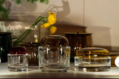Nude glassware collections by Space Copenhagen, Sebastian Herkner and Defne Kinstallation launched in installation by Sarah Izod