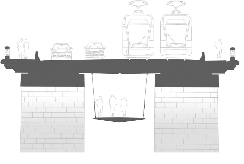 Section of the Adolphe bridge to Passerelle of Passerelle Pont Adolphe by CBA Architects