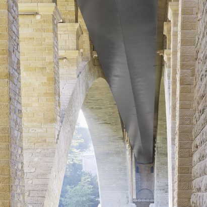 Christian Bauer suspends pedestrian and cycle path beneath Pont Adolphe in Luxembourg
