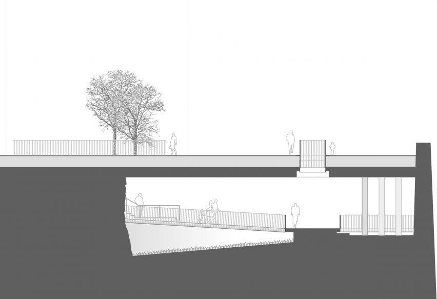 Tunnel section of Passerelle Pont Adolphe by CBA Architects
