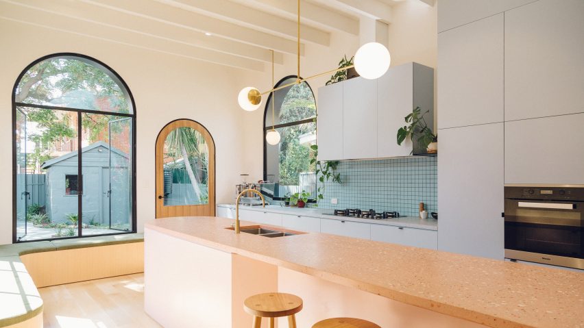 Kitchen inside of Plaster Fun House by Sans-Arc Studio