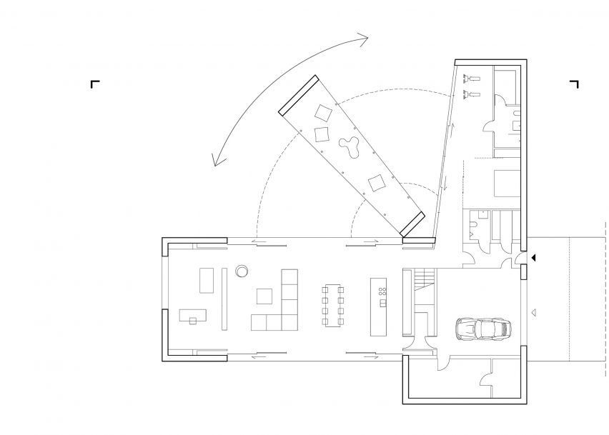 Moving terrace connects with living spaces at Robert Konieczny's Quadrant House