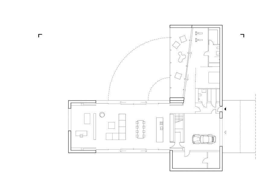 Moving terrace connects with living spaces at Robert Konieczny's Quadrant House