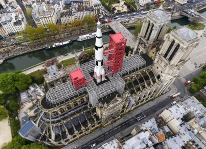 Designer Sebastian Errazuriz has designed a space rocket launch pad for Notre-Dame in an "act of creative one-upmanship" to demand an end to architects' proposals