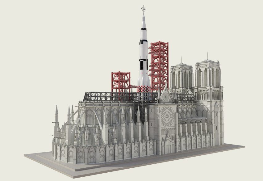 Designer Sebastian Errazuriz has designed a space rocket launch pad for Notre-Dame in an "act of creative one-upmanship" to demand an end to architects' proposals