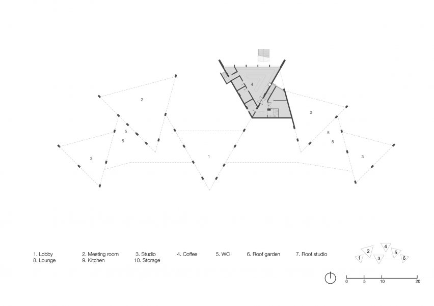 Basement floor plan of Viettel Offsite Studio by Vo Trong Nghia VTN Architects