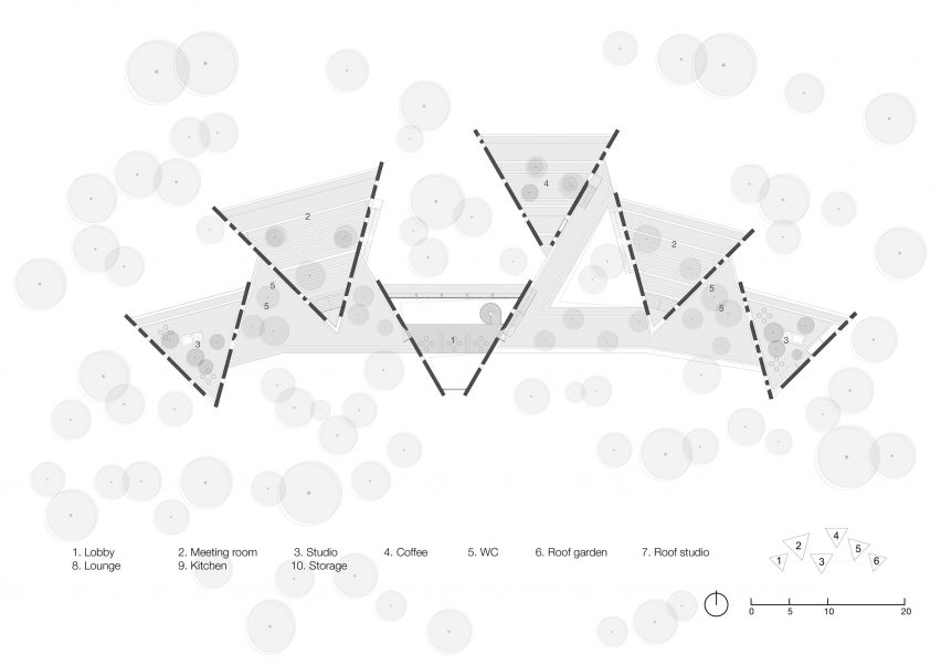 Second floor plan of Viettel Offsite Studio by Vo Trong Nghia VTN Architects