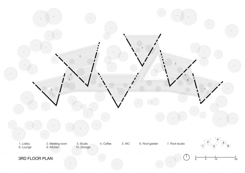 Third floor plan of Viettel Offsite Studio by Vo Trong Nghia VTN Architects