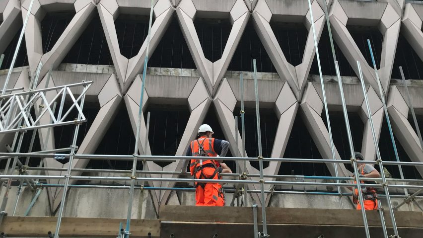 London's brutalist Welbeck Street car park with its distinctive precast concrete facade is being demolished ahead of the site becoming a hotel.