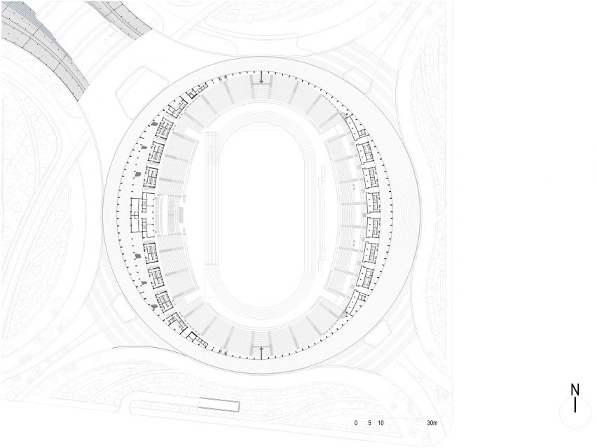 Ground floor circulation plan of Wuyuanhe Stadium by GMP