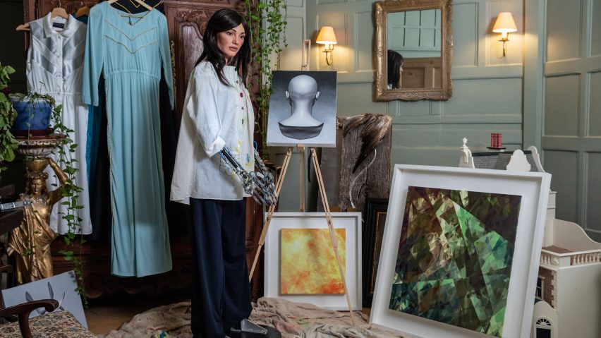 An exhibition of paintings, drawings and sculpture made by Ai-Da, a humanoid robot with artificial intelligence, has been unveiled at a gallery in the UK