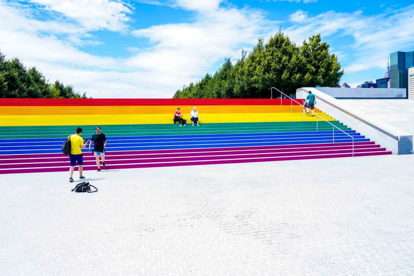 Ascend With Pride installation at Louis Kahn's Four Freedoms Park in New York City's Roosevelt Island