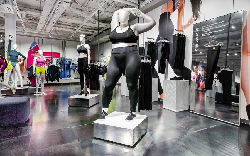 A redesign of the women's floor of Nike's London flagship shops includes plus-size mannequins and para-sport mannequins to model its clothing ranges.