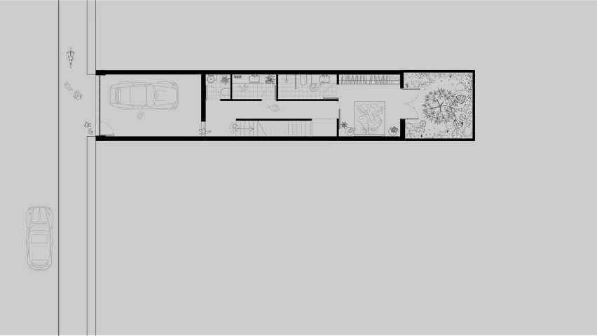 An exposed concrete frame supports this 4.2-metre-wide skinny house in Melbourne designed by Oliver du Puy Architects to feature meditation spaces.