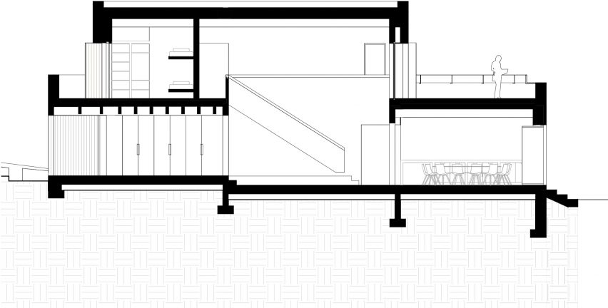 Section A-A of Stone House by Nomo Studio