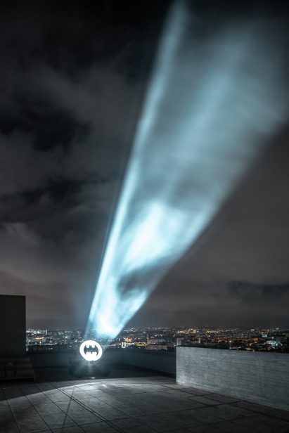 Bat Signal by Alex Israel on roof of Le Corbusier's Cité Radieuse in Marseille