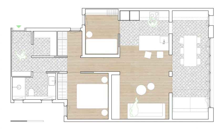 Ground floor plan of Caldrap Barcelona Apartment by Nook Architects