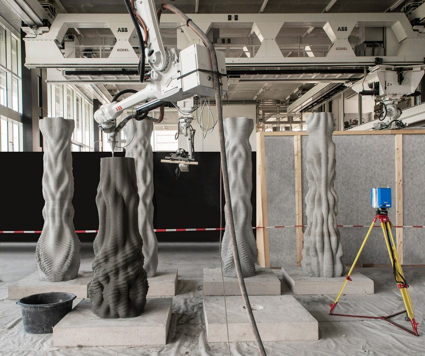 Concrete Choreography 3D-printed pillars by students at ETH Zurich