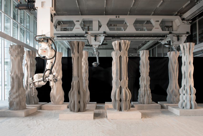 Concrete Choreography 3D-printed pillars by students at ETH Zurich