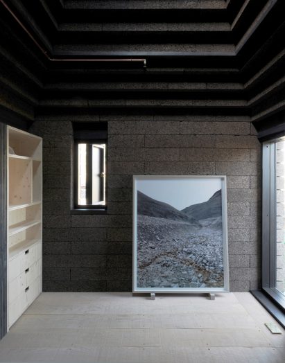 Interior of modular Cork House in Berkshire