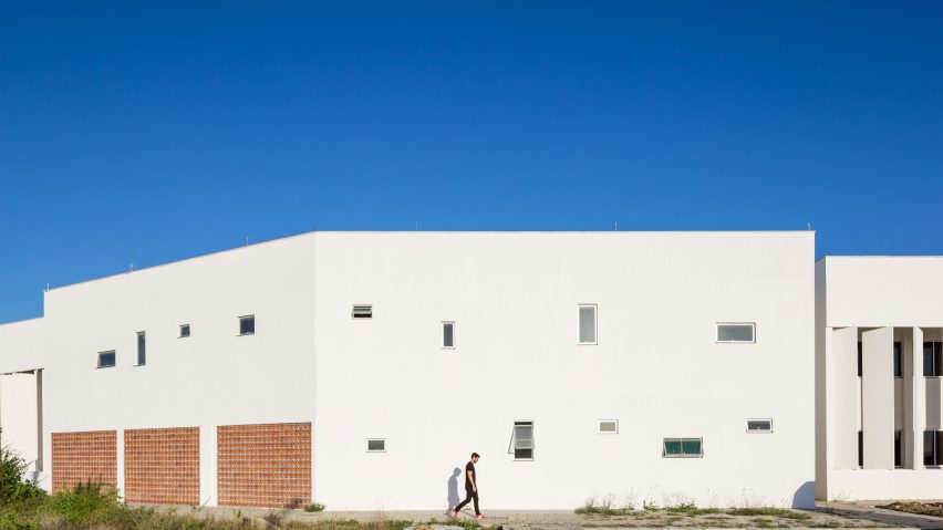 White concrete shutters front Brazilian university building