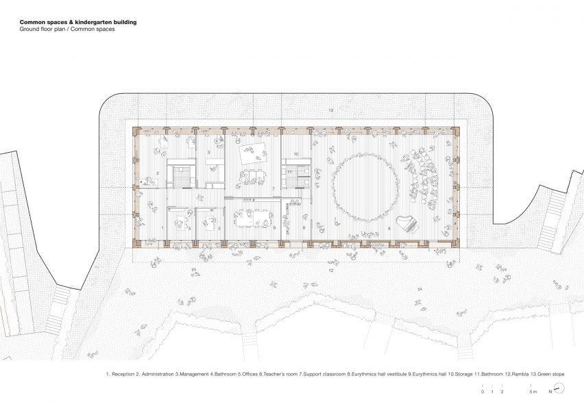 Ground floor classroom plan of El Til-ler Kindergarten School by Eduard Balcells, Ignasi Rius and Daniel Tigges