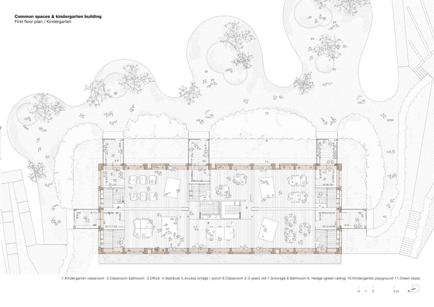 First floor classroom plan of Ground floor classroom plan of El Til-ler Kindergarten School by Eduard Balcells, Ignasi Rius and Daniel Tigges
