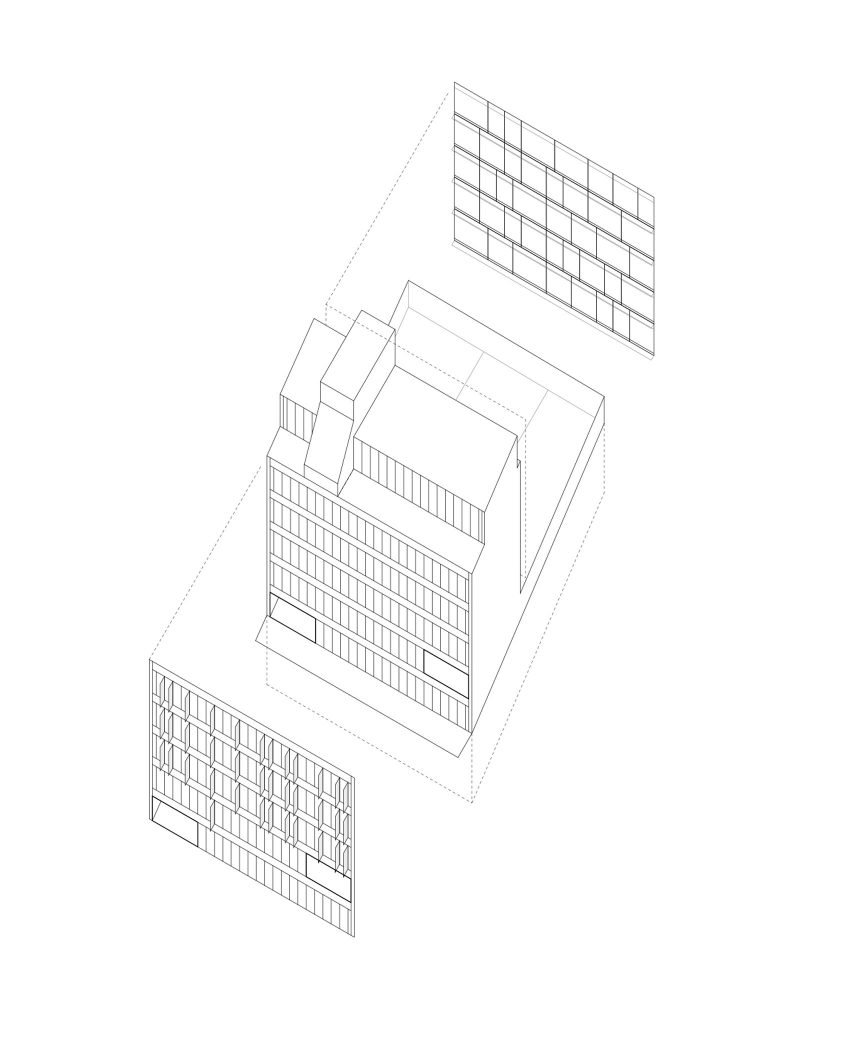 Exploded concept axonometric of Elcano Housing Block by FRPO