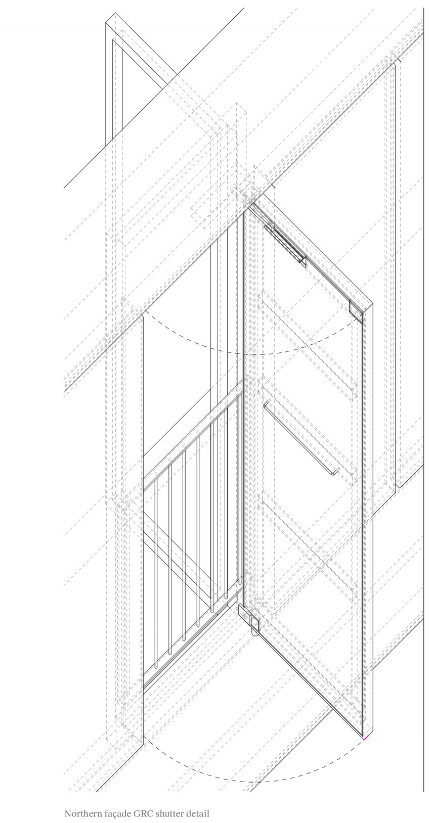 Northern facade shutter fixing technical construction detail of Elcano Housing Block by FRPO