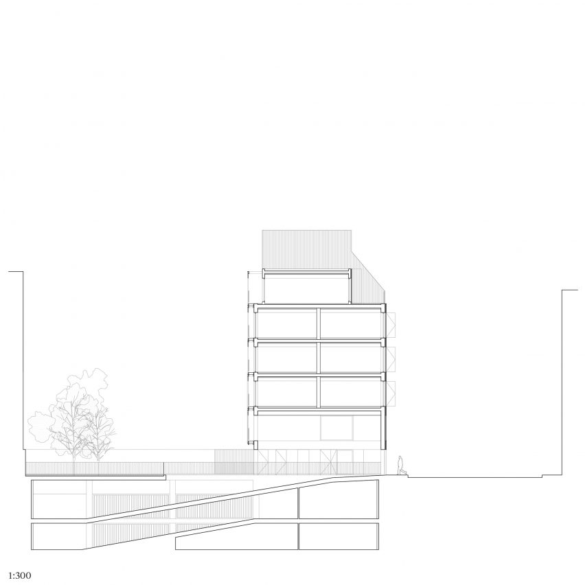 Section facing west of Elcano Housing Block by FRPO