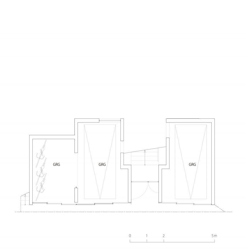 Basement floor plan of Loop House by Tomohiro Hata Architect and Associates