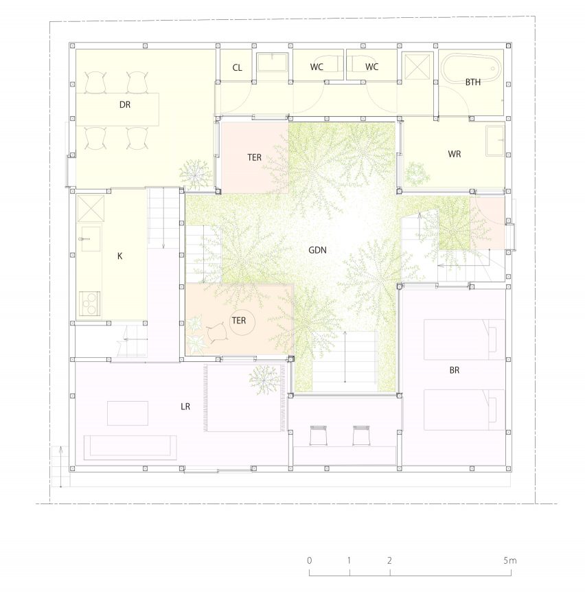 Ground floor plan of Loop House by Tomohiro Hata Architect and Associates