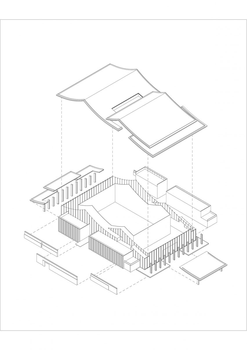 Exploded structural diagram of Detail of Multi-purpose hall in Shaoxing Hotel by Architectural Design and Research Institute at Zhejiang University UAD