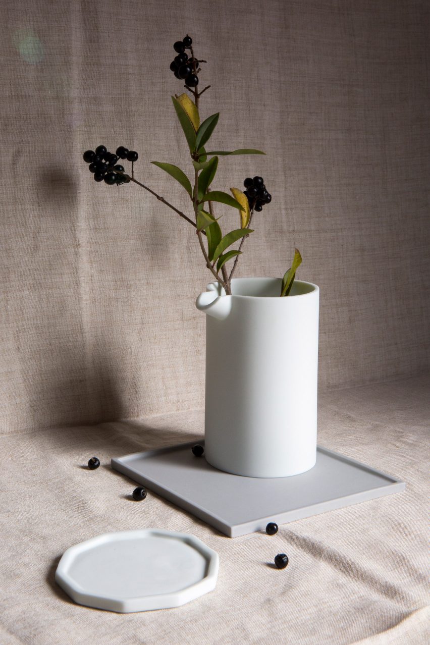 Detsu parian clay pourer and plate by Natalie J Wood