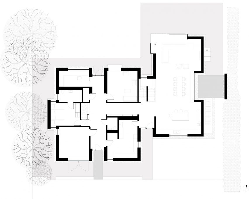 Ground floor plan of Push-Pull House by Cullinan Studio