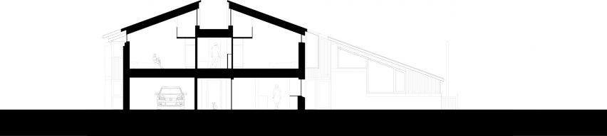 Section A-A of Push-Pull House by Cullinan Studio