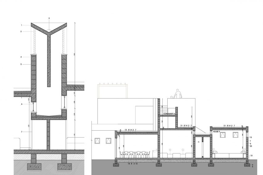 Windcatcher chimney technical detail drawing of SOS Children's Village by Urko Sanchez Architects
