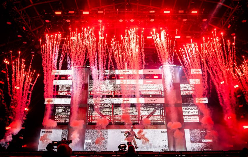 Creative directors "took south London to the farm" for Stormzy's Brutalist-inspired Glastonbury set