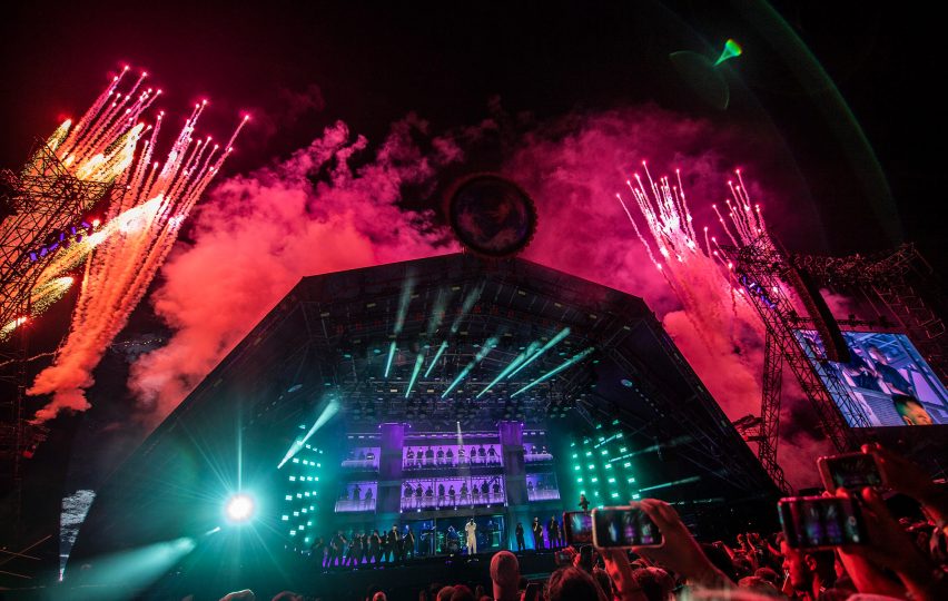 Creative directors "took south London to the farm" for Stormzy's Brutalist-inspired Glastonbury set