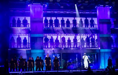 Creative directors "took south London to the farm" for Stormzy's Brutalist-inspired Glastonbury set