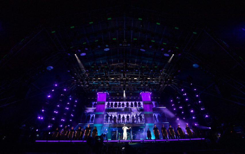 Creative directors "took south London to the farm" for Stormzy's Brutalist-inspired Glastonbury set
