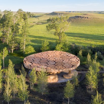 Diébédo Francis Kéré bundles logs to form roof of Tippet Rise Art Center pavilion