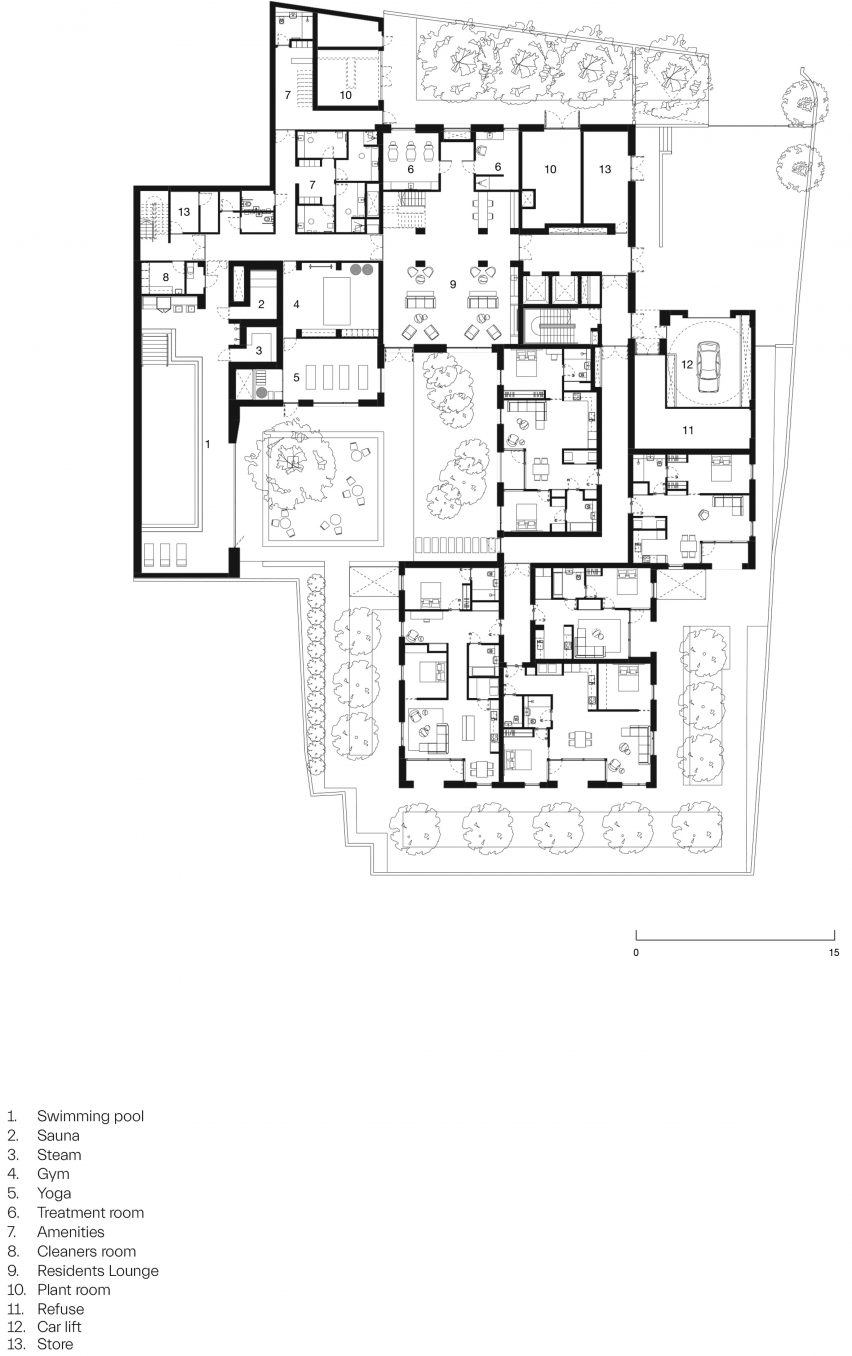 Basement floor plan of Bella Vue housing by Morris + Company for Pegasus Life