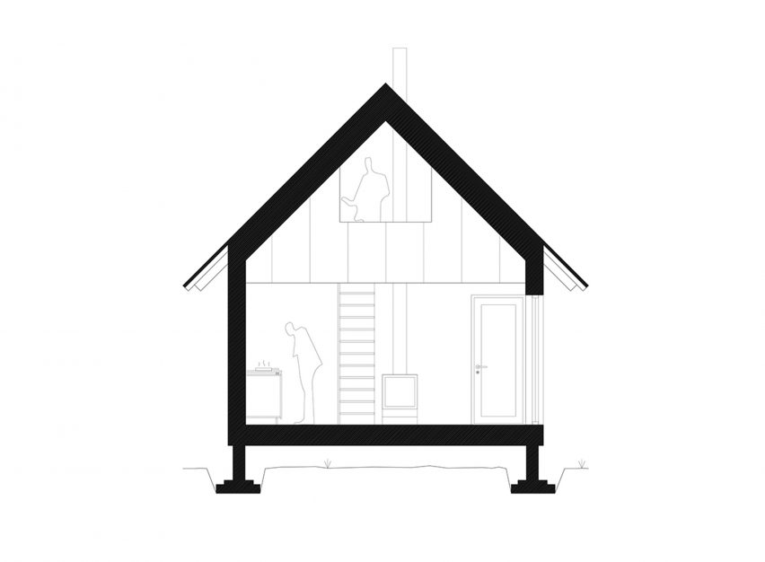 Cross section of Granholmen summerhouse by Bornstein Lyckefors