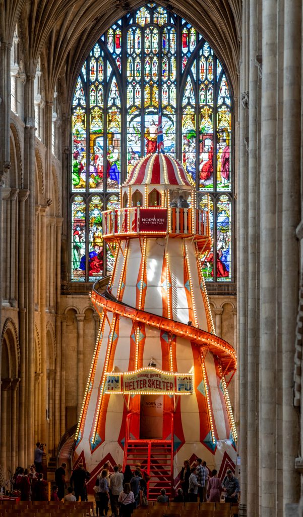 Helter skelter in Norwich Cathedral as part of its Seeing It Differently campaign