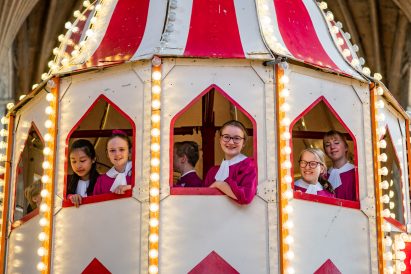 Helter skelter in Norwich Cathedral as part of its Seeing It Differently campaign