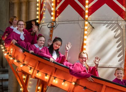 Helter skelter in Norwich Cathedral as part of its Seeing It Differently campaign