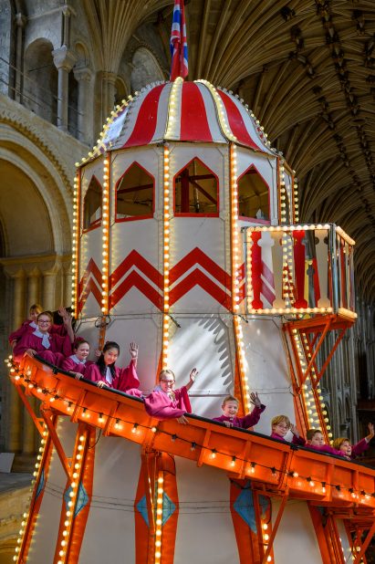 Helter skelter in Norwich Cathedral as part of its Seeing It Differently campaign