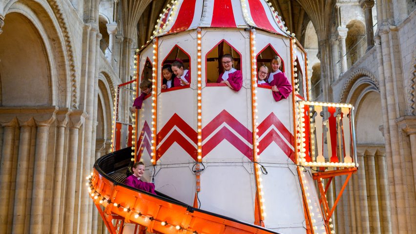Helter skelter in Norwich Cathedral as part of its Seeing It Differently campaign
